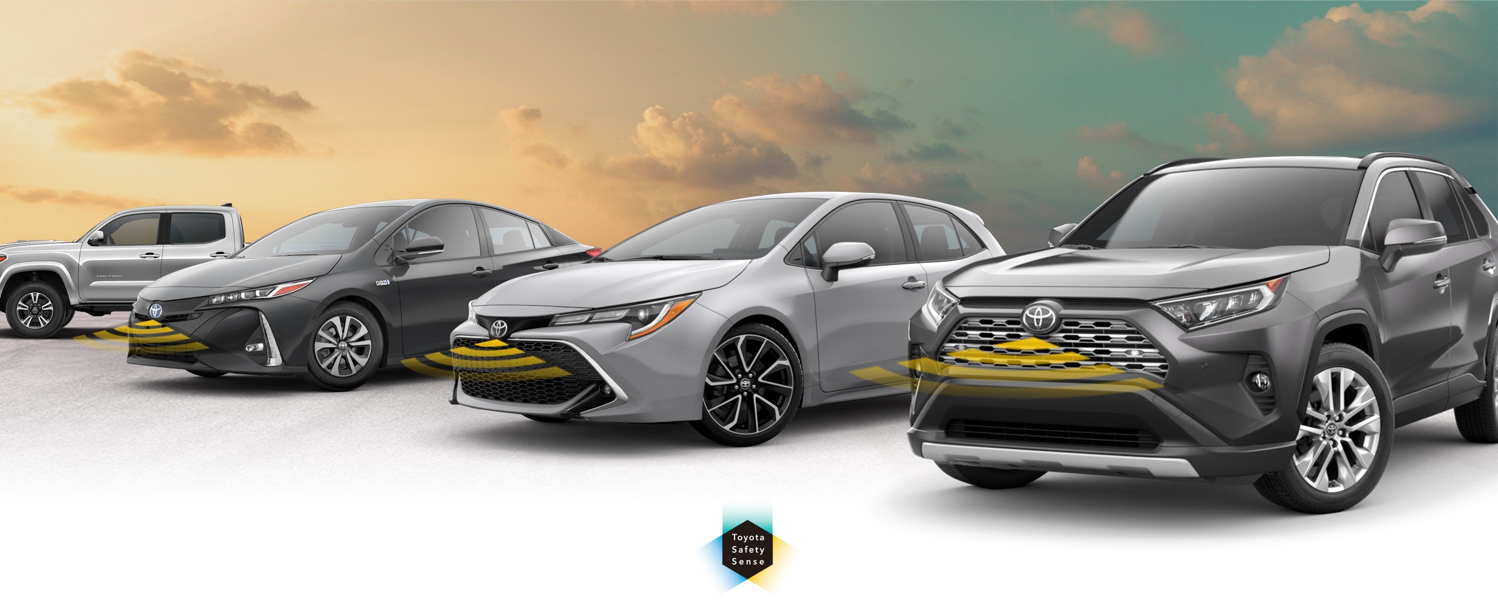 Toyota Safety Sense: Designed for Safety. Options shown on Toyota models including RAV4, Tacoma, and Camry, available now at Marthaler Toyota of Ashland in Ashland WI.